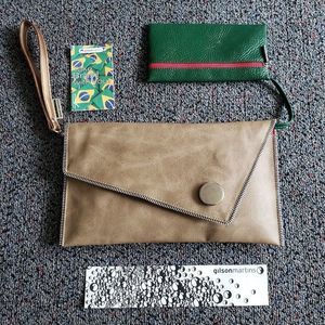 Gilson Martins Tan Beige Clutch Bag with Coin Purse Brazil New